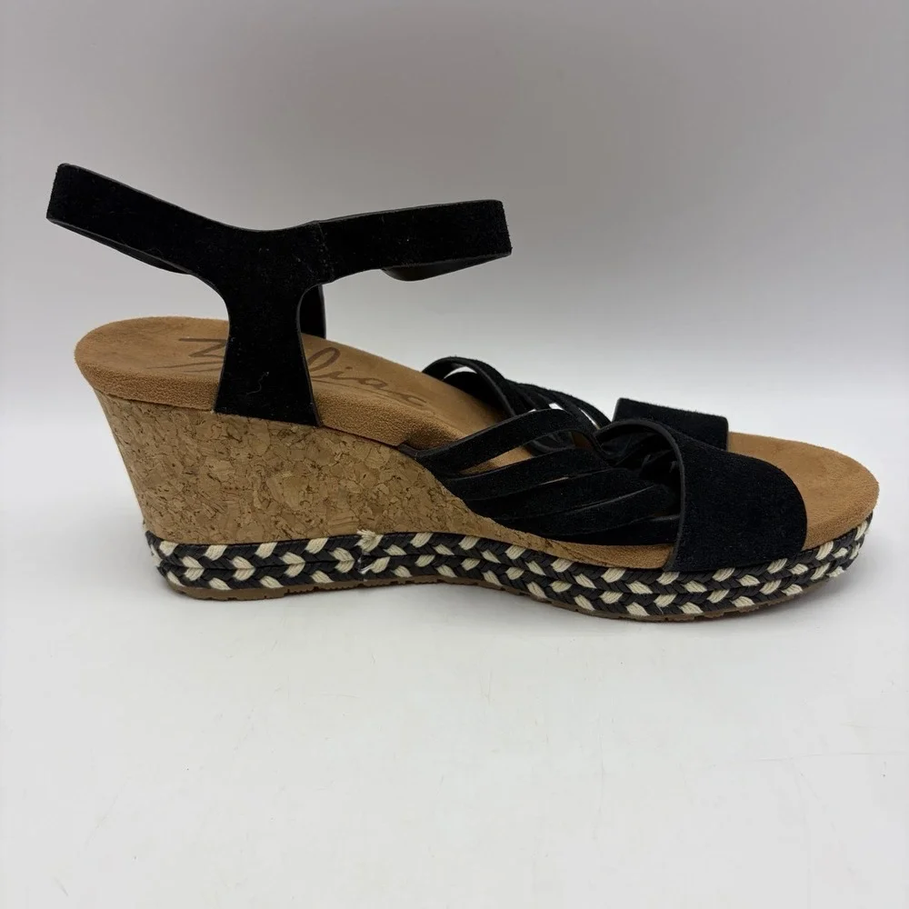 Zodiac Sandals Womens 10 M Paola Black Leather Wedge Espadrilles Cork Wedge